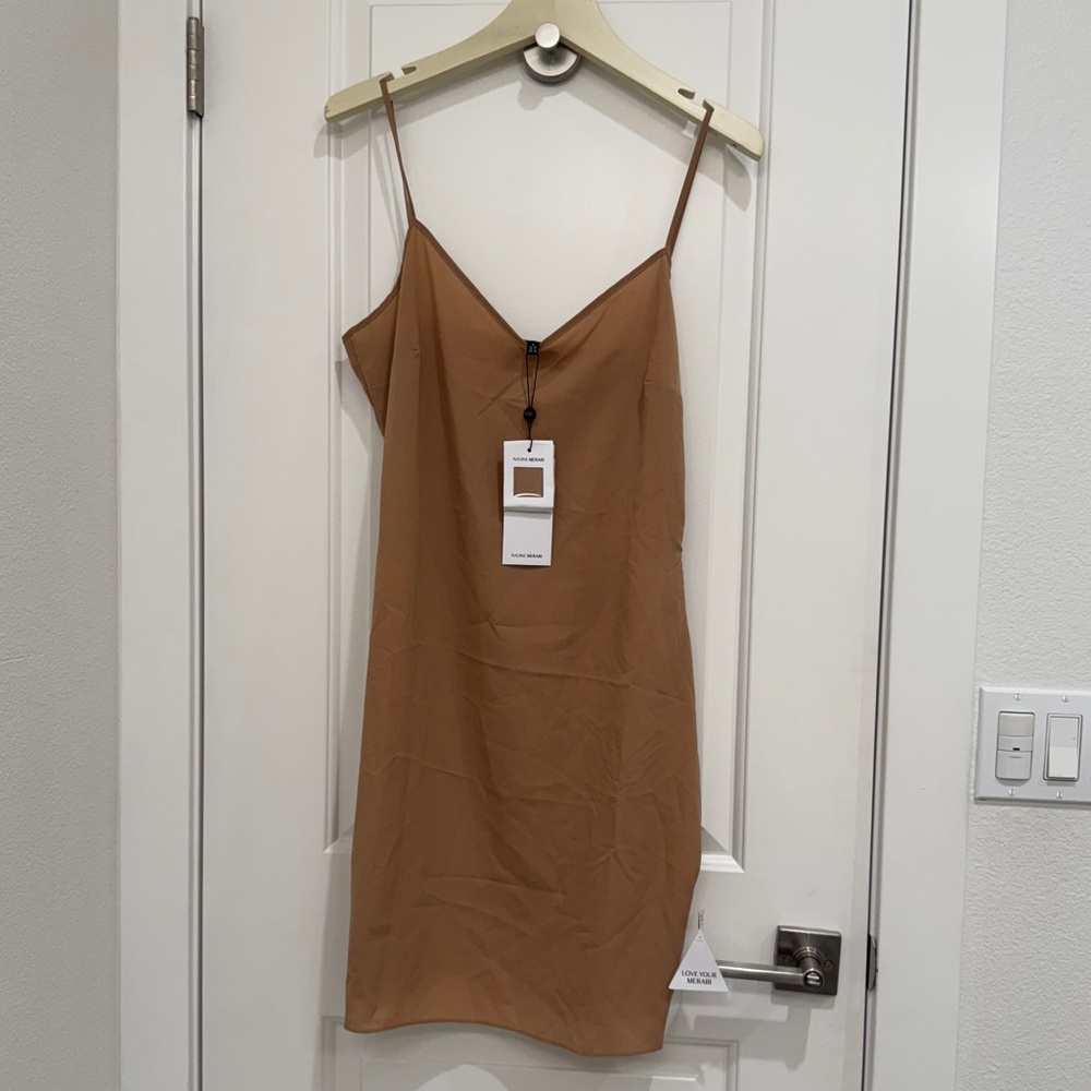 NADINE MERABI Tan V-Neck Slip Dress Nude Chemise/Slip size S Small US 6  NWT